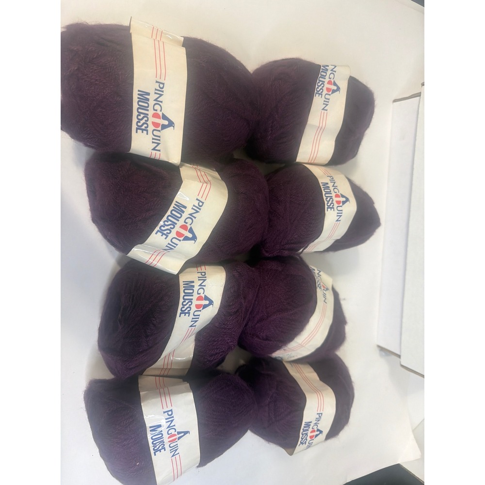 8 Skeins Pingouin Mousse Yarn Purple Plum 100% Acrylic 50g Each Lot 803732
